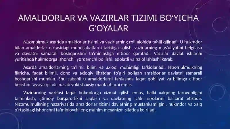 Nizomulmulkning “Siyosatnoma” asari bo‘yicha jamiyat boshqaruviga oid g‘oyalarni tahlil etish 4