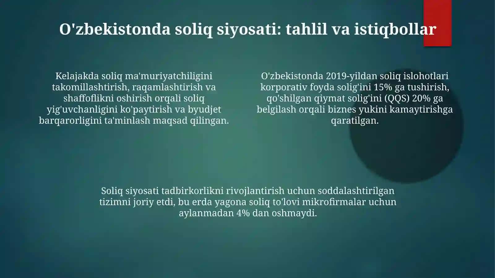 Soliq siyosati va uning iqtisodiy barqororlikdagi oʻrni 4