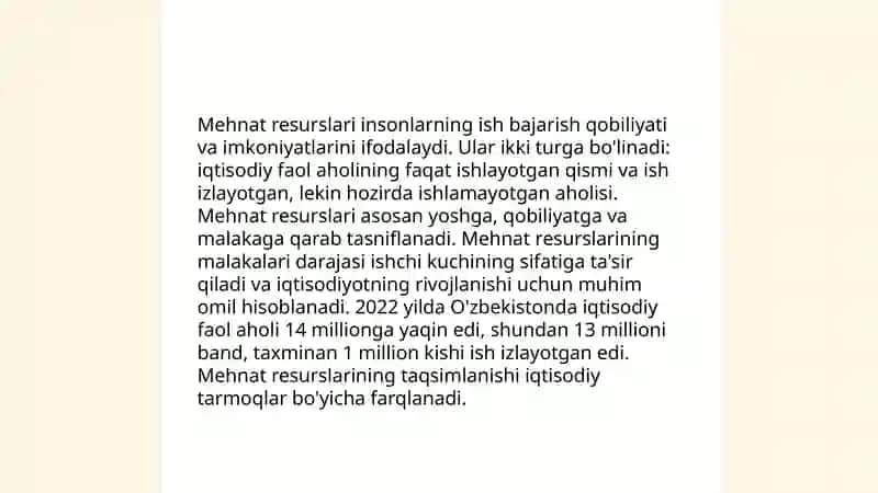 Mehnat resurslarining shakllanishi va ularning foydalanish muomollari 4