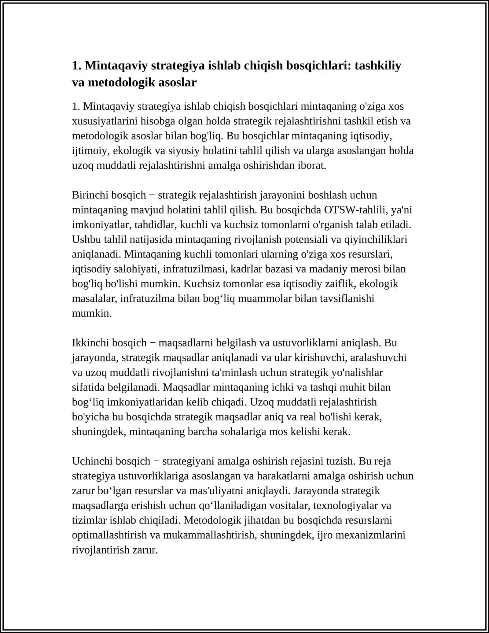 MINTAQAVIY STRATEGIYALARNI ISHLAB CHIQISH BOSQICHLARI 4