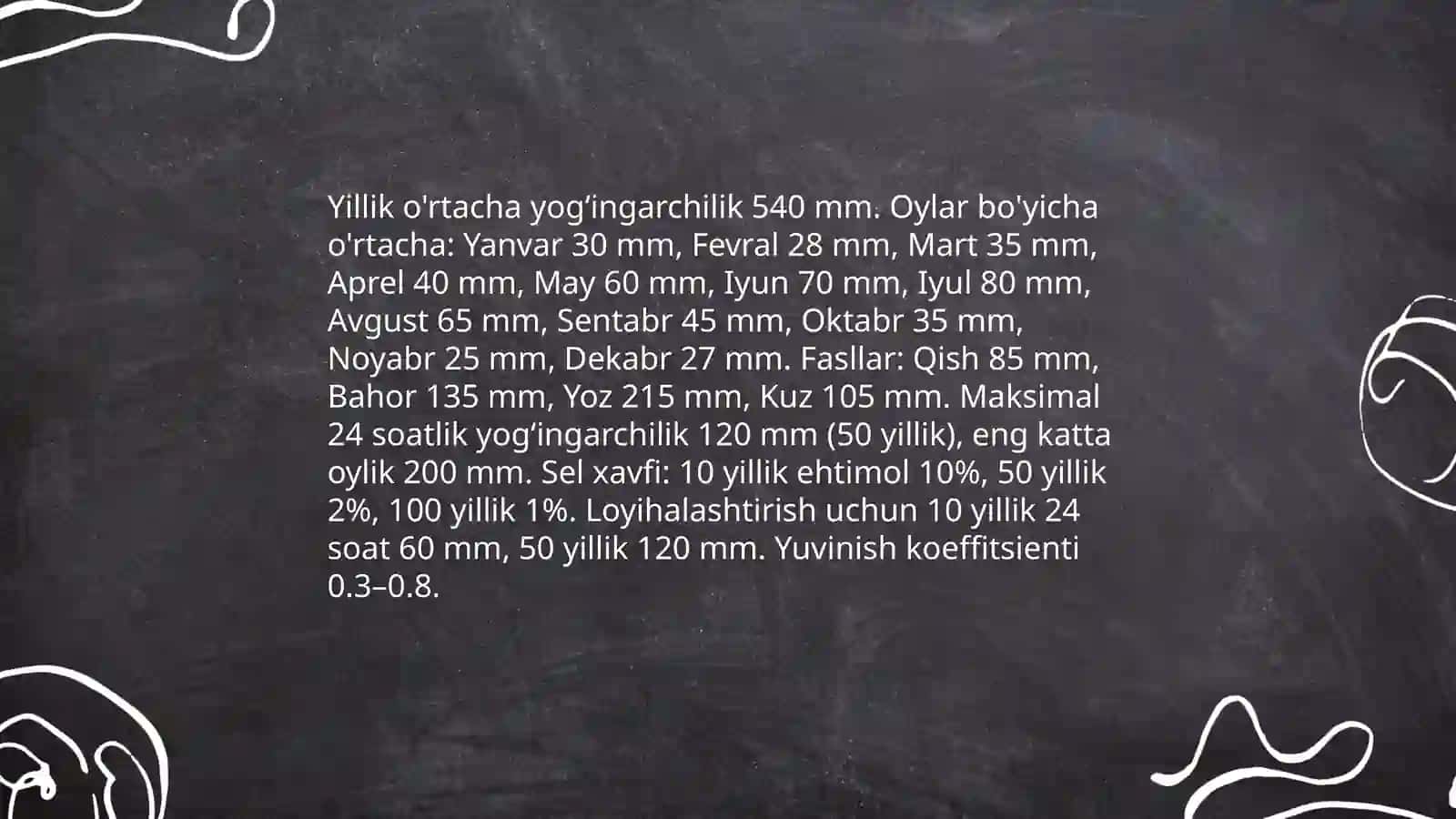 Loyihalash uchun iqlimiy va fizikaviy-geologik ma’lumotlar 4