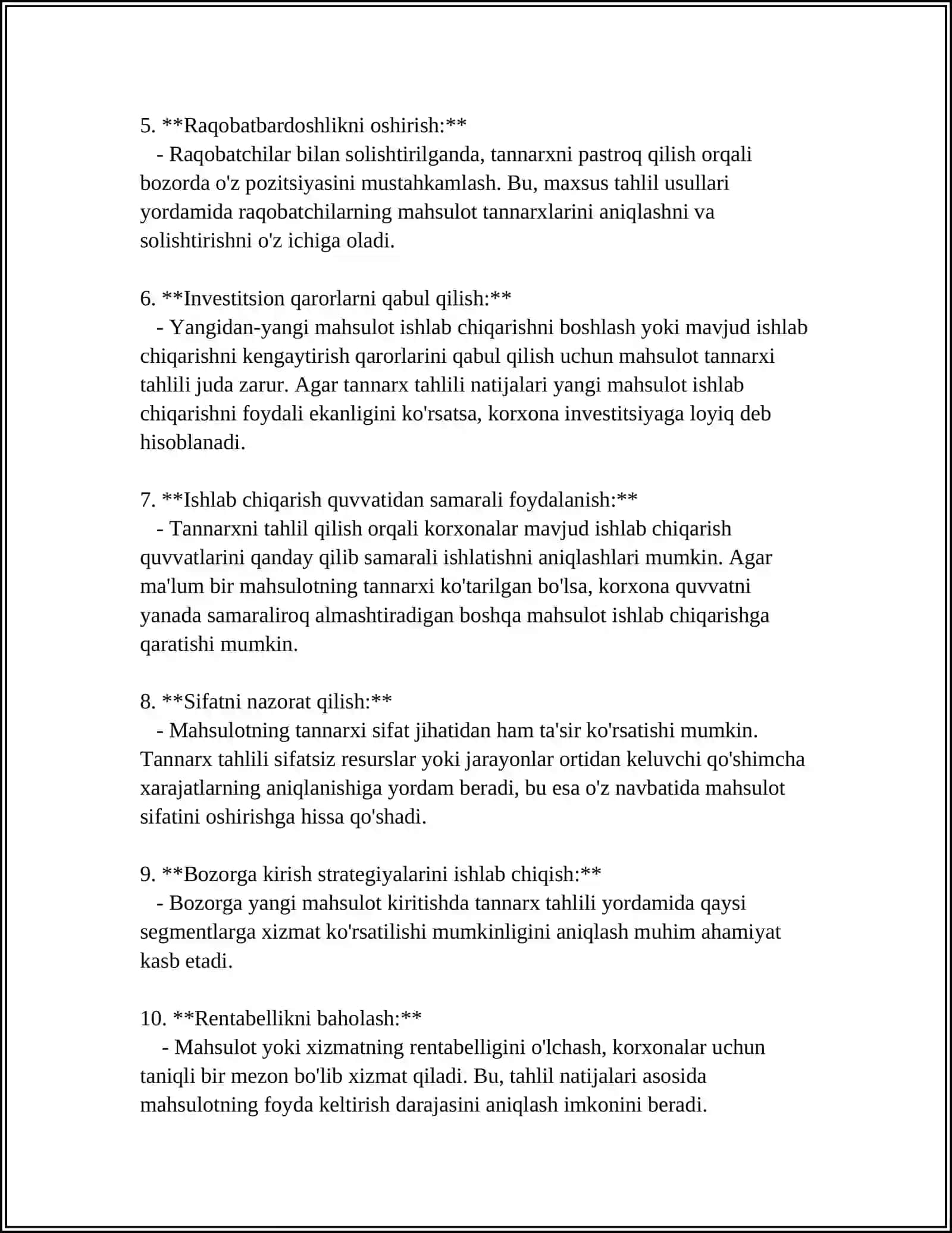 MOLIYAVIY HISOBOT TAHLILI FANIDA "MAHSULOT ISHLAB CHIQARISH TANNARXI TAHLILI." 4