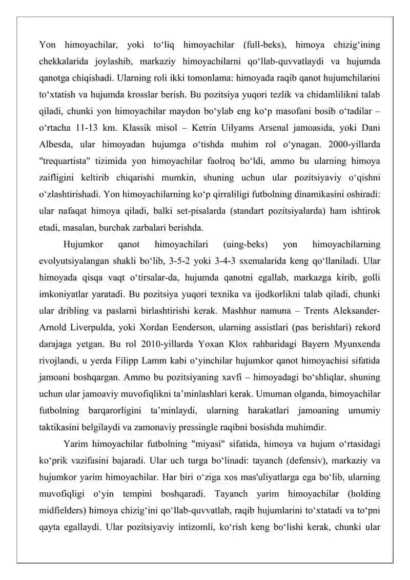 Futbol o‘yinchilari pozitsiyalari va ularning vazifalari 4
