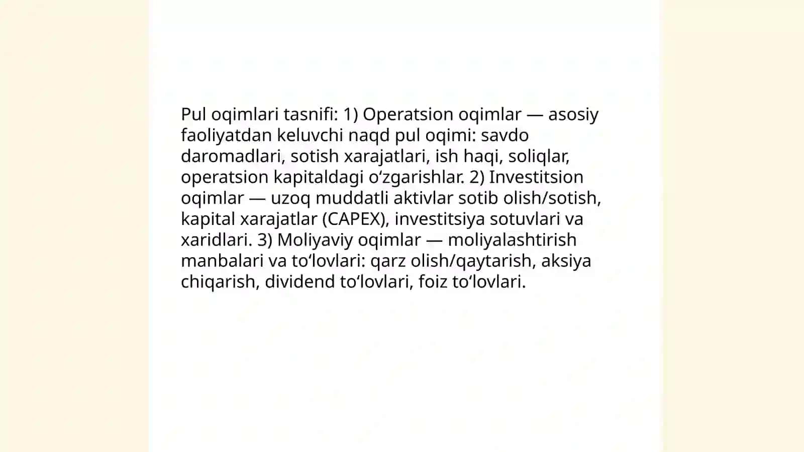 Investitsion loyihaning pul oqimlari va ularni shakllantirish 4