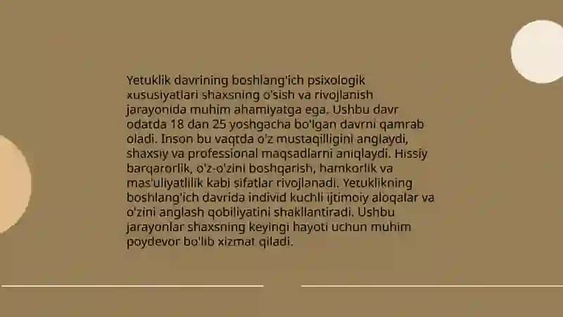 Yetuklik davrining birinchi bosqichidagi psixologik xususiyatlar 4