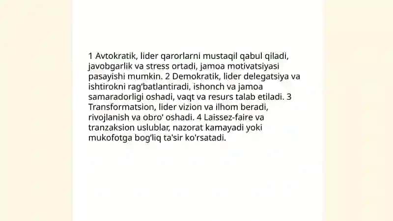 Uslubchining liderlik va rahbarlik xususiyatlari 4