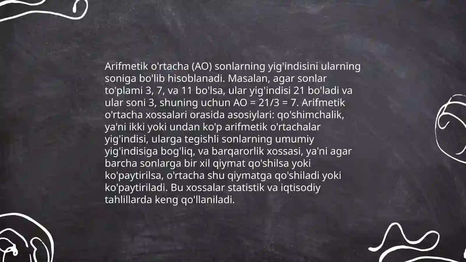 Arifmetik o'rtacha xossalari 4