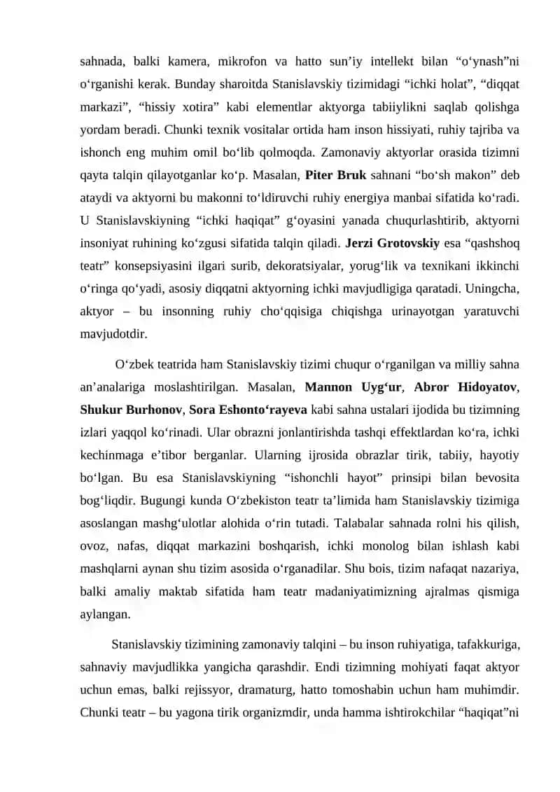 AKTYORLIK MAHORATIDA STANISLAVSKIY TIZIMI VA UNING ZAMONAVIY TALQINI 4