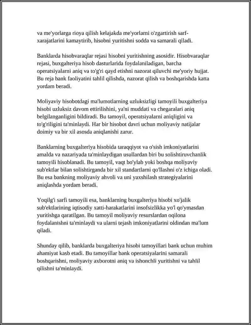 BANKLARDA BUXGALTERIYA HISOBI. HISOB VARAQALAR REJASI 4
