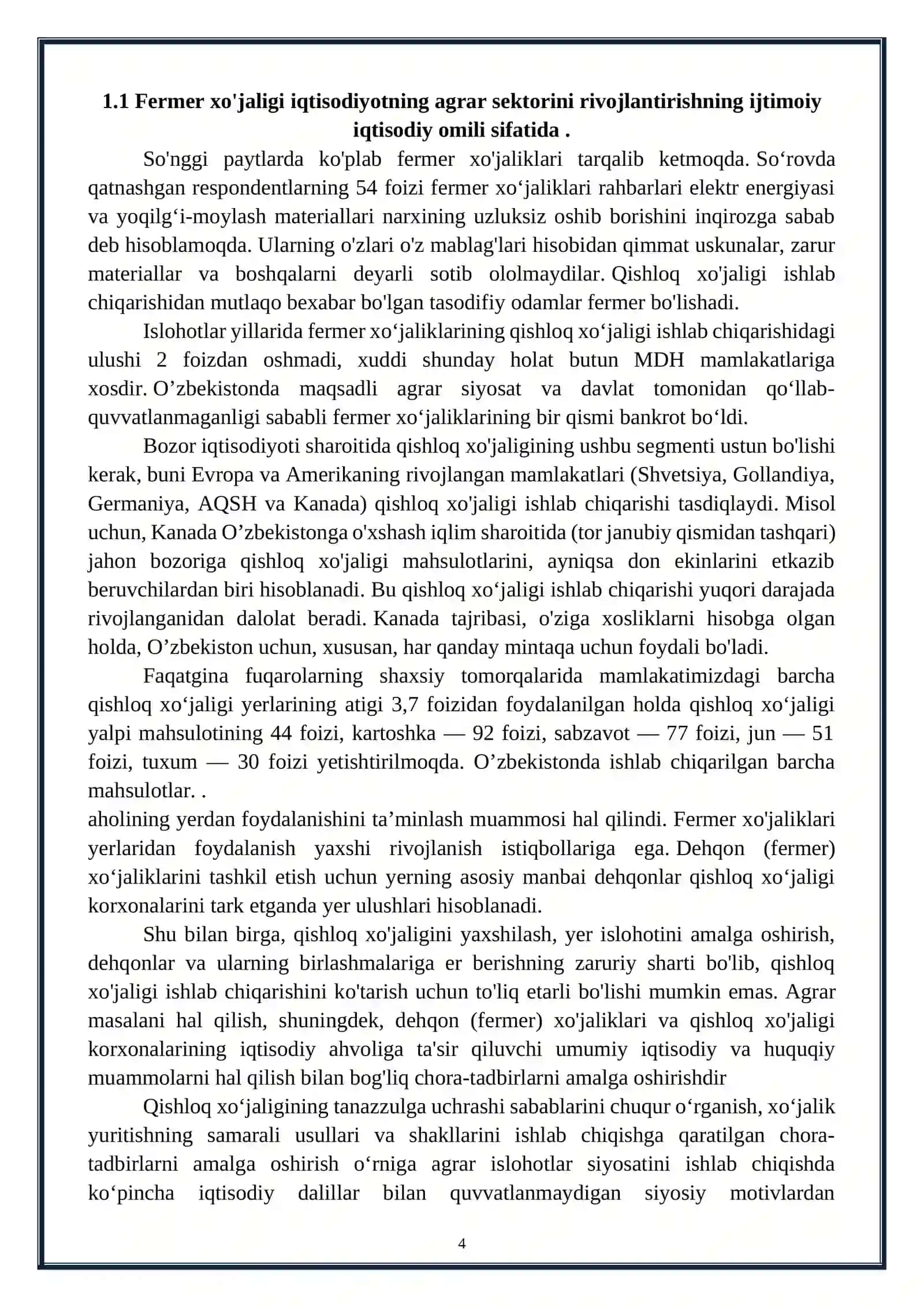 KURS ISHI Mavzu: Fermer va dehqon xoʻjaliklarining tashkiliy-iqtisodiy asoslari 4