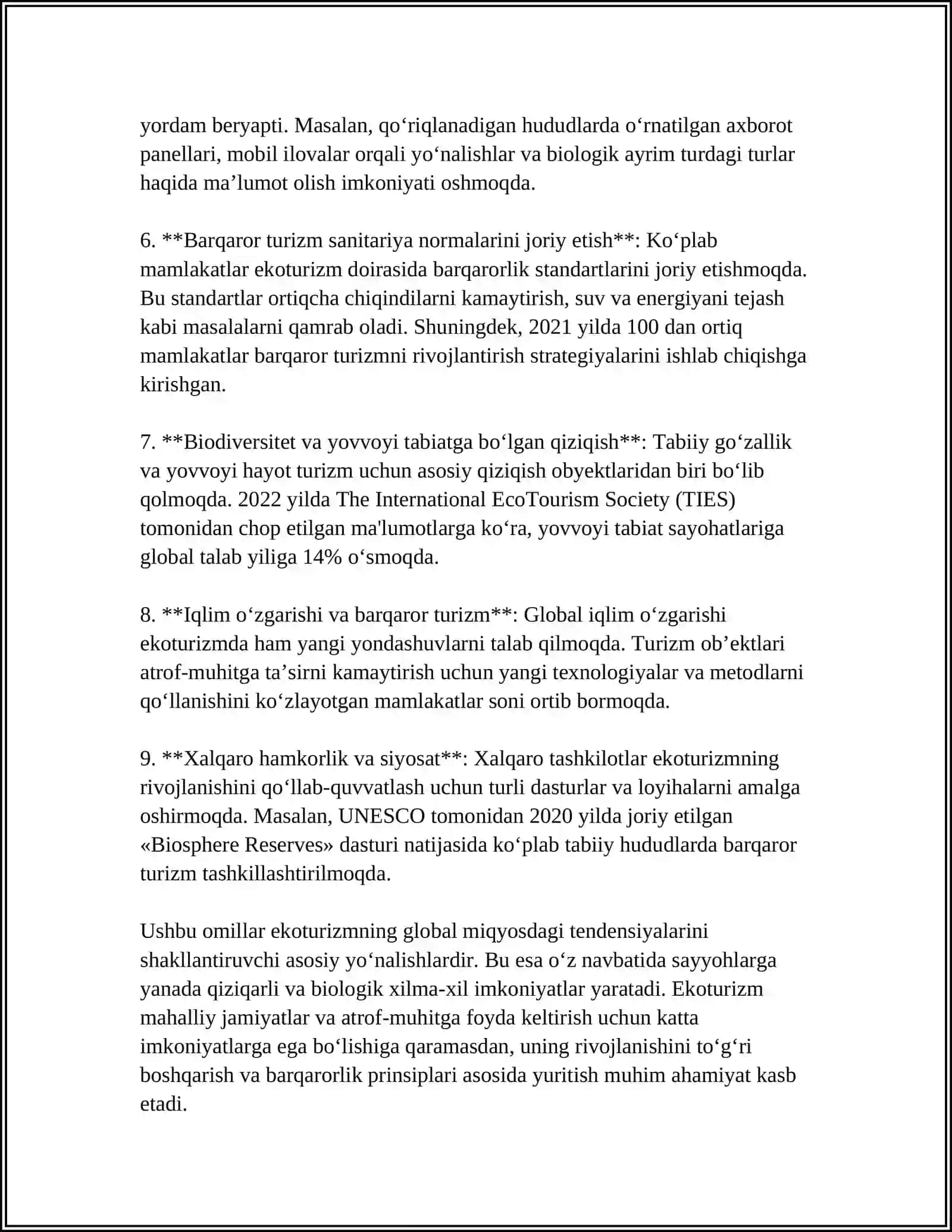 EKOTURIZMNING RIVOJLANISHI VA MEHMONXONA XIZMATLARI 4
