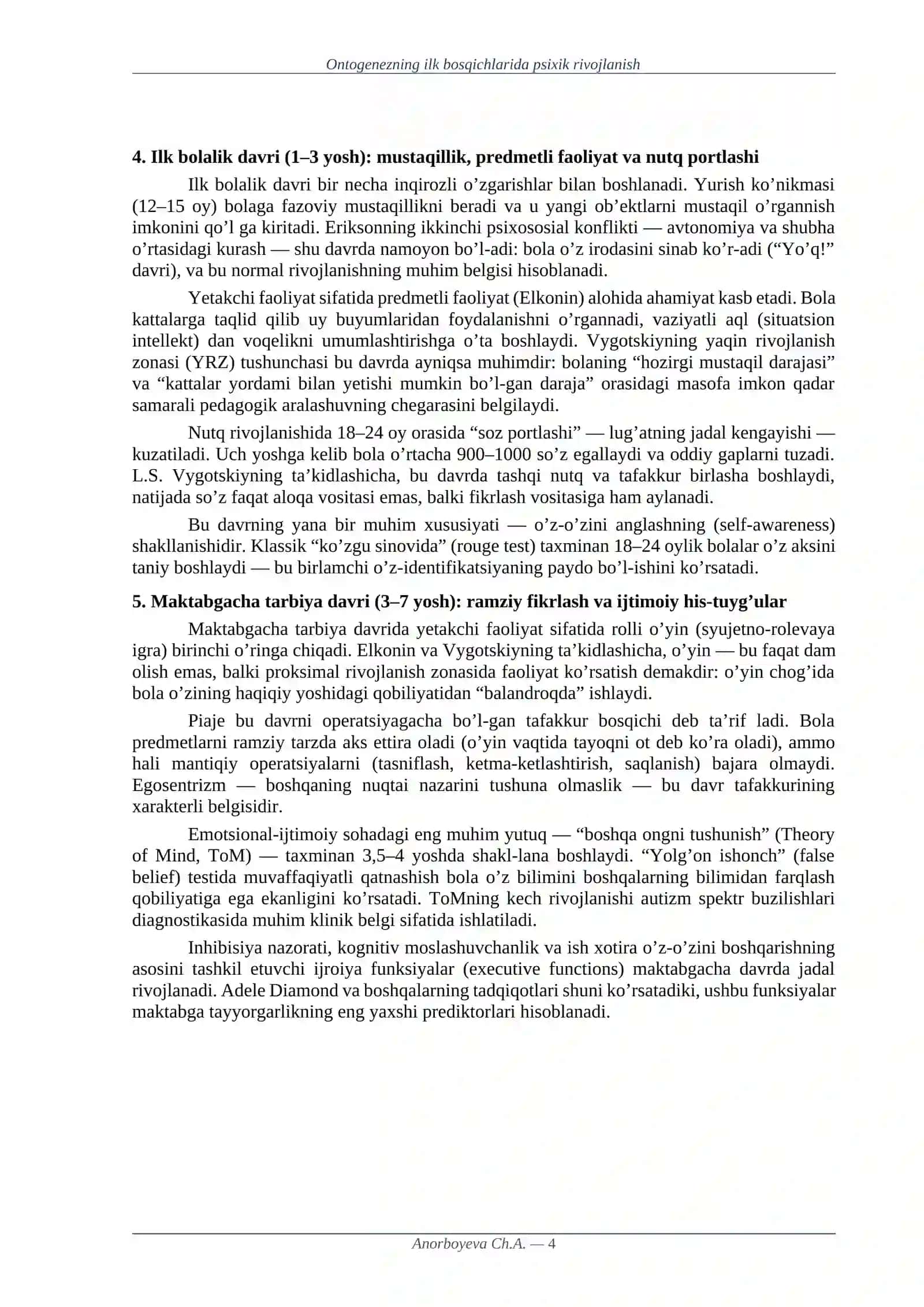 Ontogenezning ilk bosqichlarida psixik rivojlanish 4