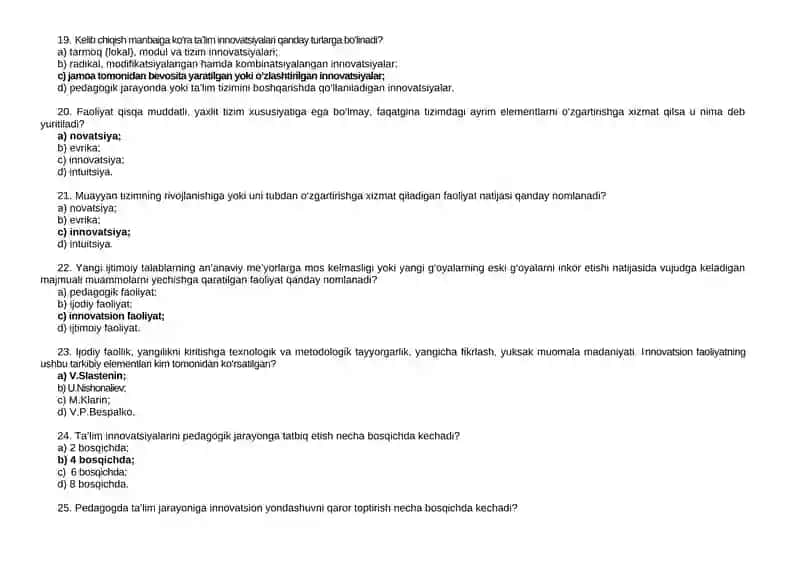 INNOVATSION TA’LIM TEXNOLOGIYaLARI MODULI BO‘YIChA TEST TOPShIRIQLARI 4