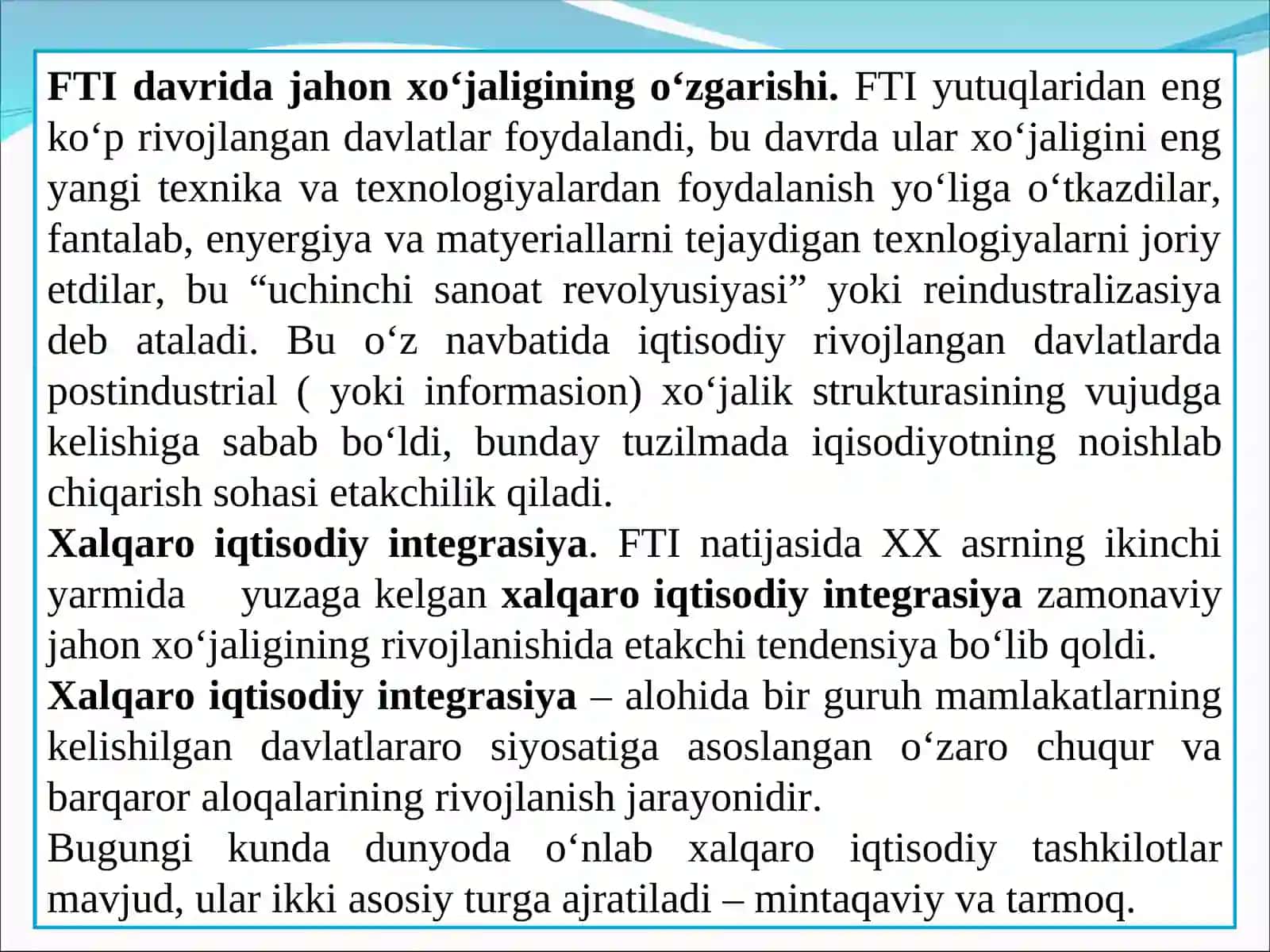 Jahоn хo‘jaligi geografiyasi. Jahon sanoati va uning tarmoqlari geografiyasi 4