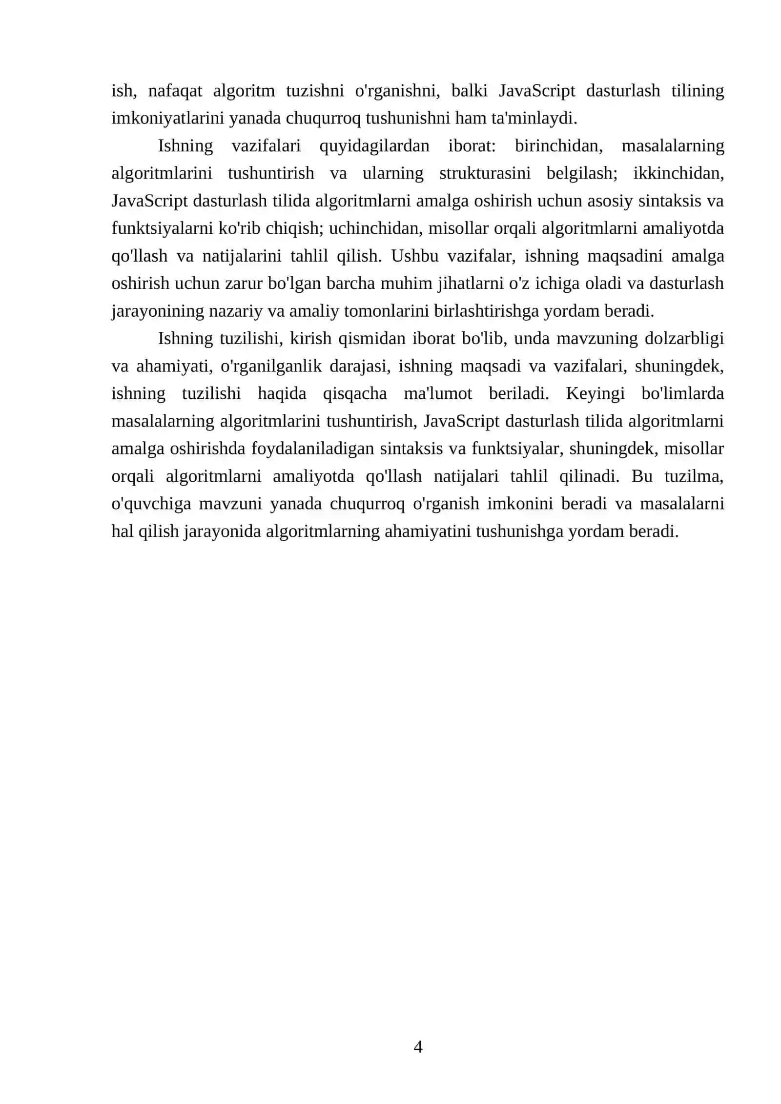 Masalalaring algoritmini tuzish ashu algoritm asosida Java Script dasturlash tilida dastur tuzish 4
