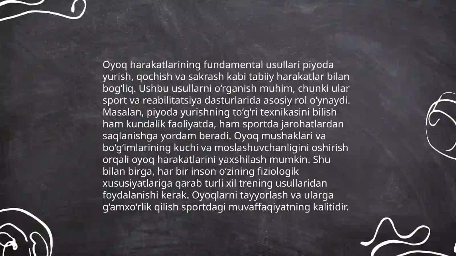 Qo'l va oyoq harakatlari - Sanoyev shaxboz 4