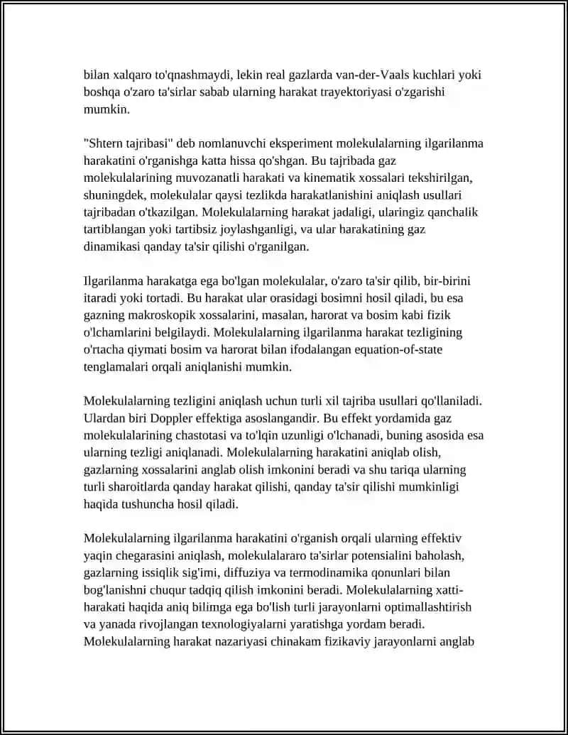 MOLEKULALARNING ILGARILANMA HARAKATI TEZLIGI. SHETRN TAJRIBASI 4