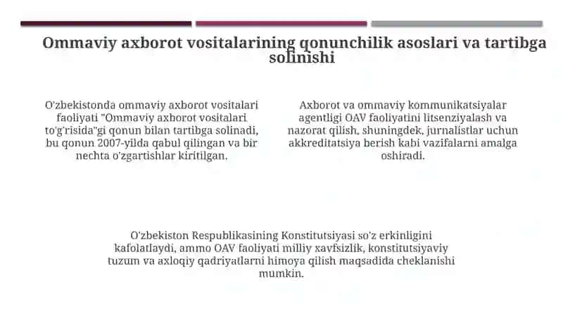 O'zbekiston Respublikasi Ommaviy Axborot Vositalarining Faoliyati 4