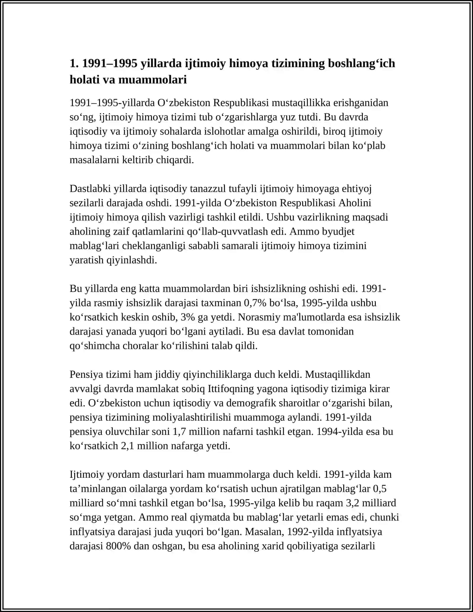 O‘ZBEKISTONDA AHOLINI IJTIMOIY HIMOYA QILISH TIZIMINING SHAKLLANISH VA RIVOJLANISH TARIXI (1991-2025) 4