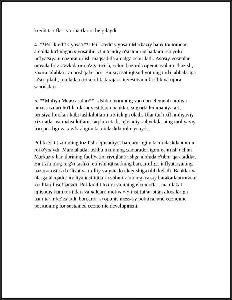 Pul-kredit tizimining tuzilishi va asosiy elementlari 4