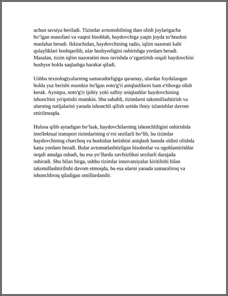 HAYDOVCHI ISHONCHLILIGINI OSHIRISHDA INTELEKTUAL TRANSPORT TIZIMLARI 4