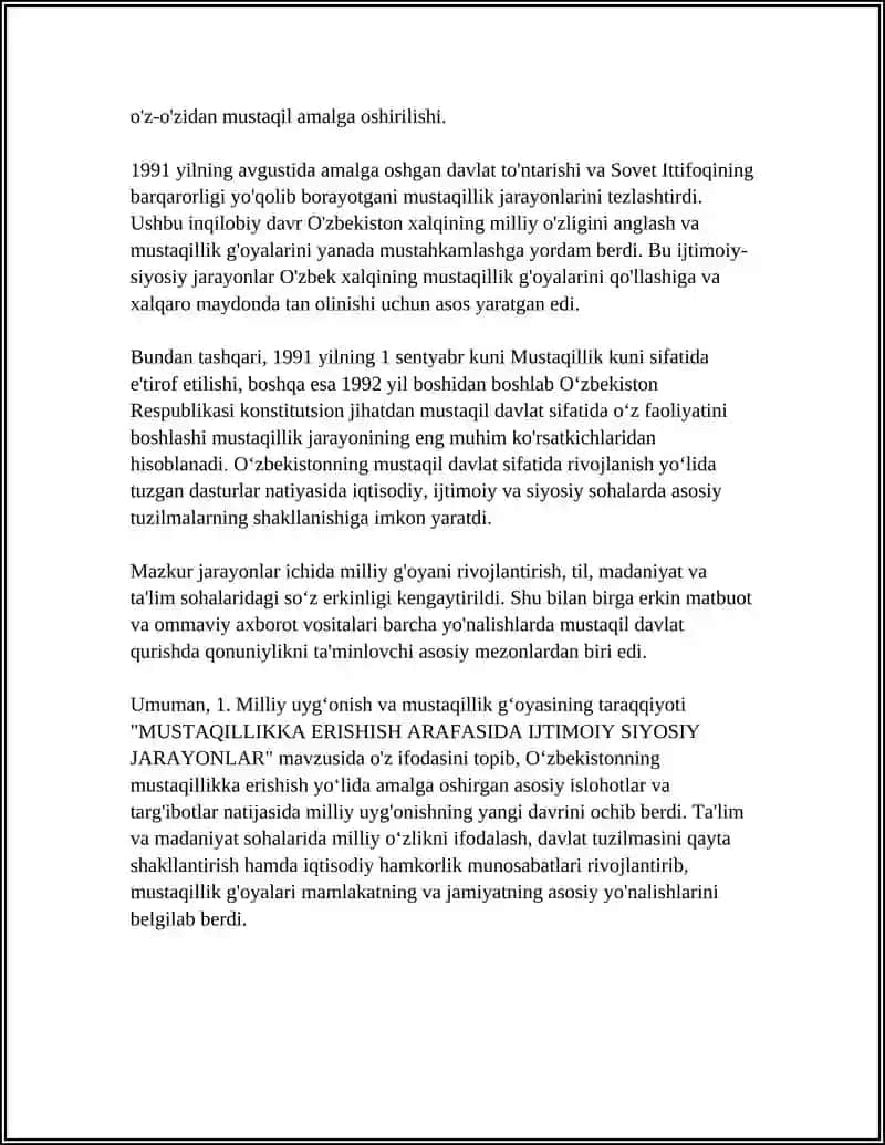 MUSTAQILLIKKA ERISHISH ARAFASIDA IJTIMOIY SIYOSIY JARAYONLAR 4
