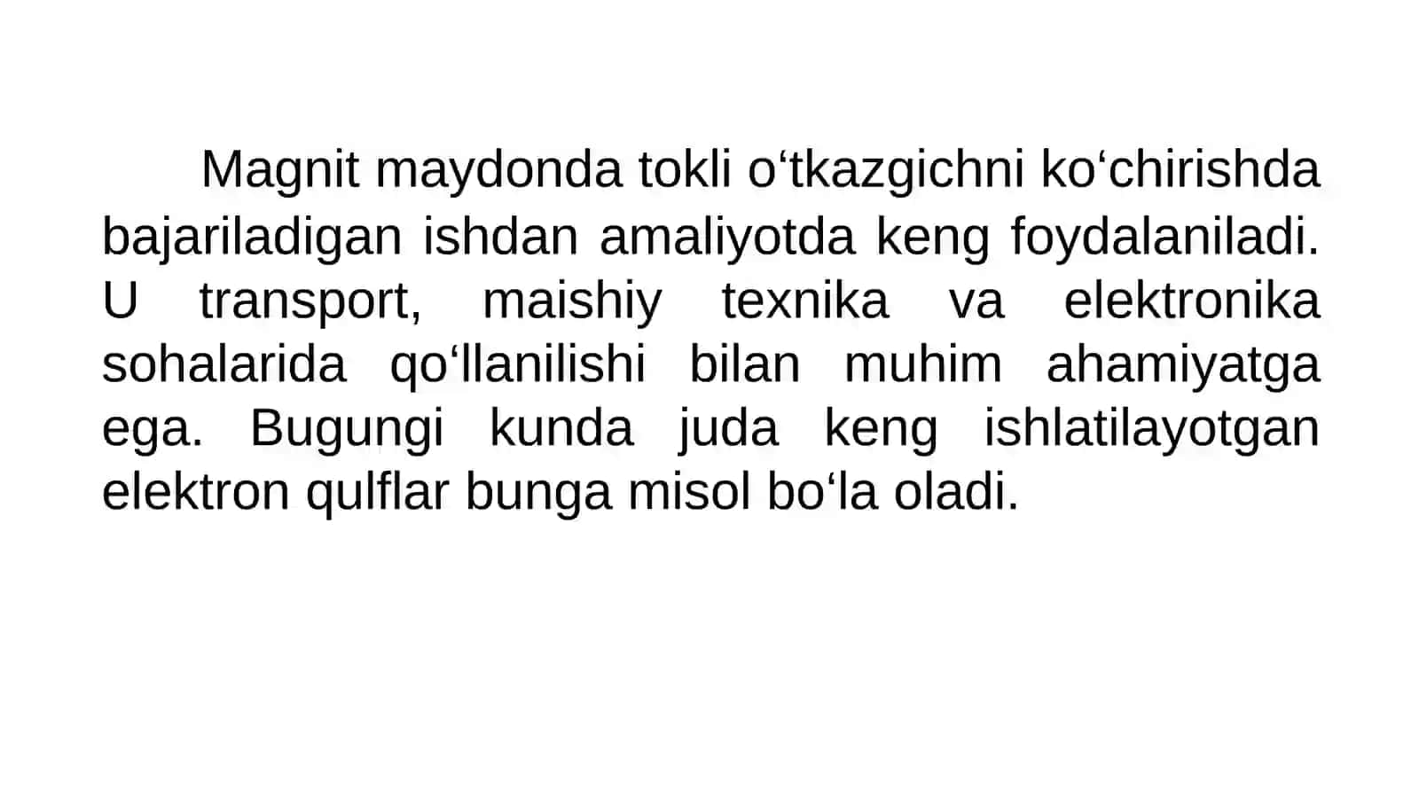 Tokli o‘tkazgichni magnit maydonda ko‘chirishda bajarilgan ish 4