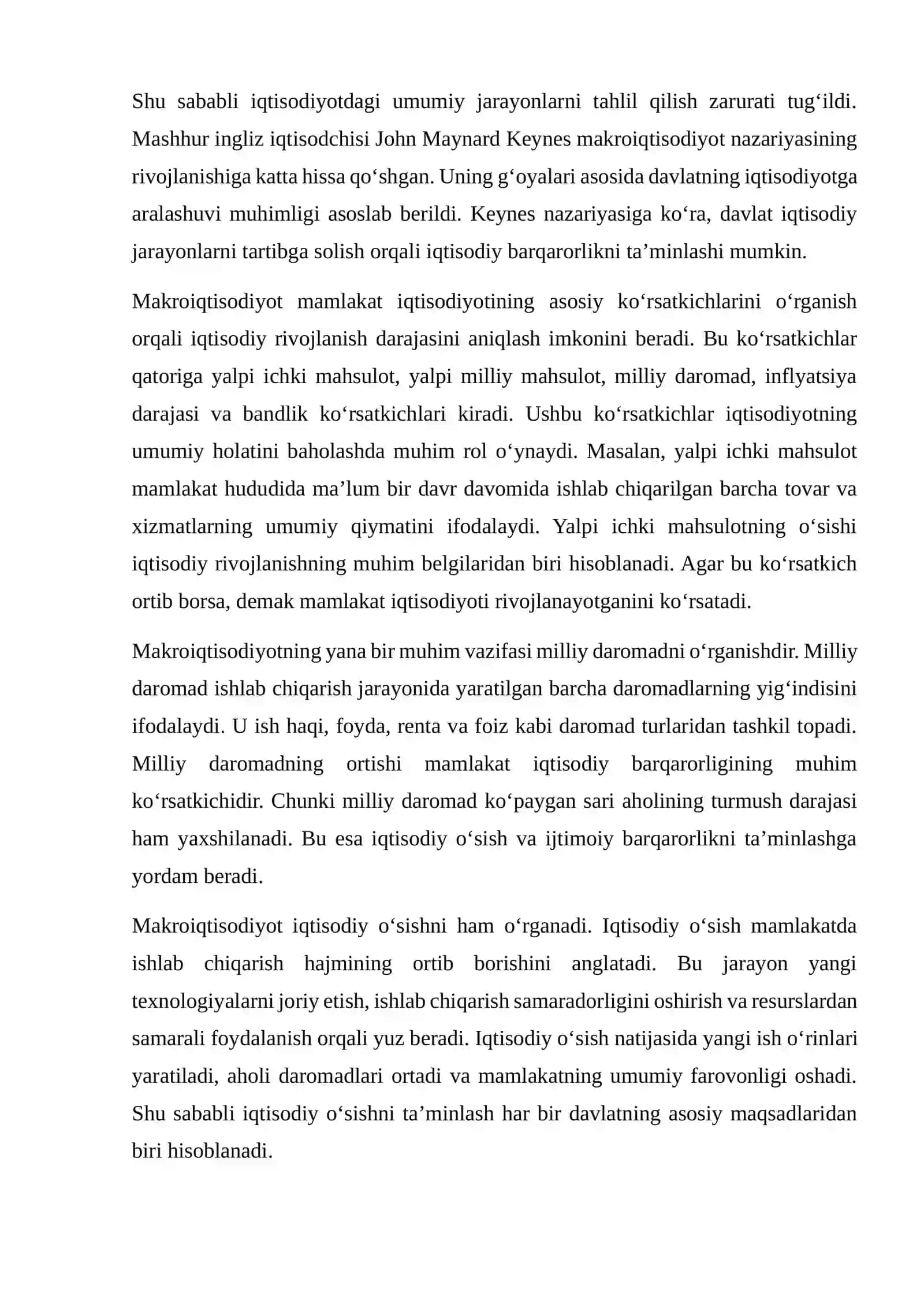 MAKROIQTISODIYOT: IQTISODIYOTNING UMUMIY HAJMI, DAROMAD VA ISH O‘RINLARI 4
