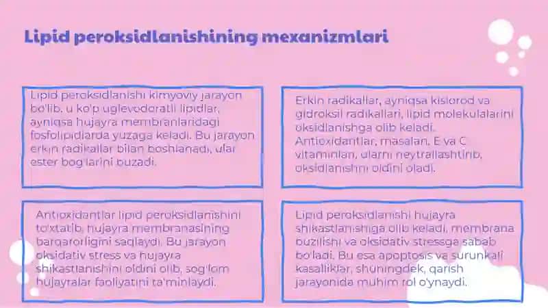 Lipidlarning peroksidlanishi va hujayra shikastlanishi patogenezidagi ahamiyati 4