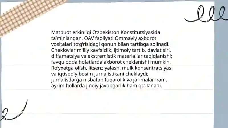 O‘zbekiston Respublikasida ommaviy axborot vositalarining faoliyati 4