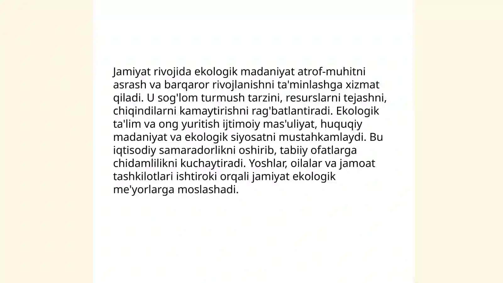 Ekologik madaniyatning mohiyati va jamiyat rivojidagi ahamiyati 4
