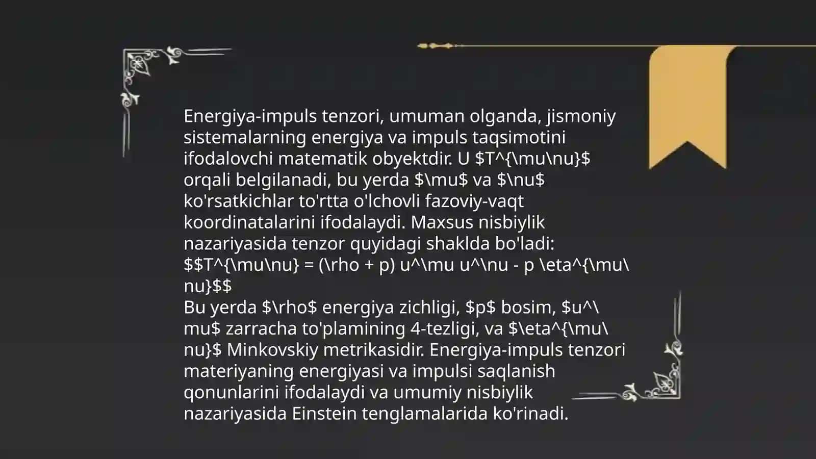 Energiya-impuls tenzori. Enshteyn tenglamasi (isbotsiz) 4