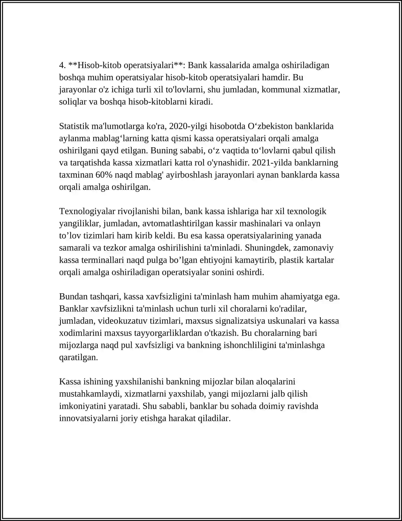 BANKLARDA KASSA ISHINI TASHKIL QILISH 4