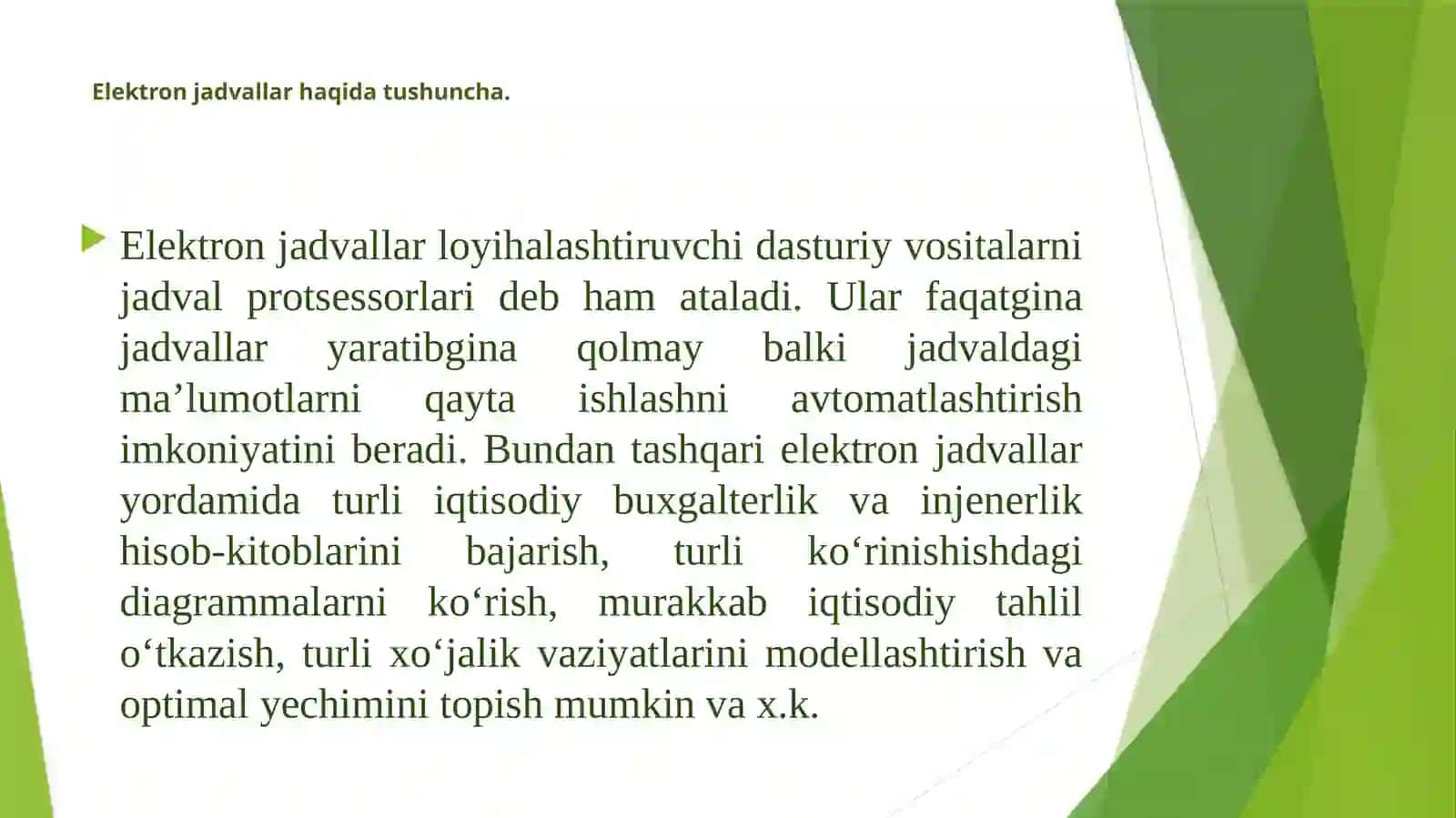 Elektron jadvallar. MS Excel dasturi haqida umumiy tushuncha 4
