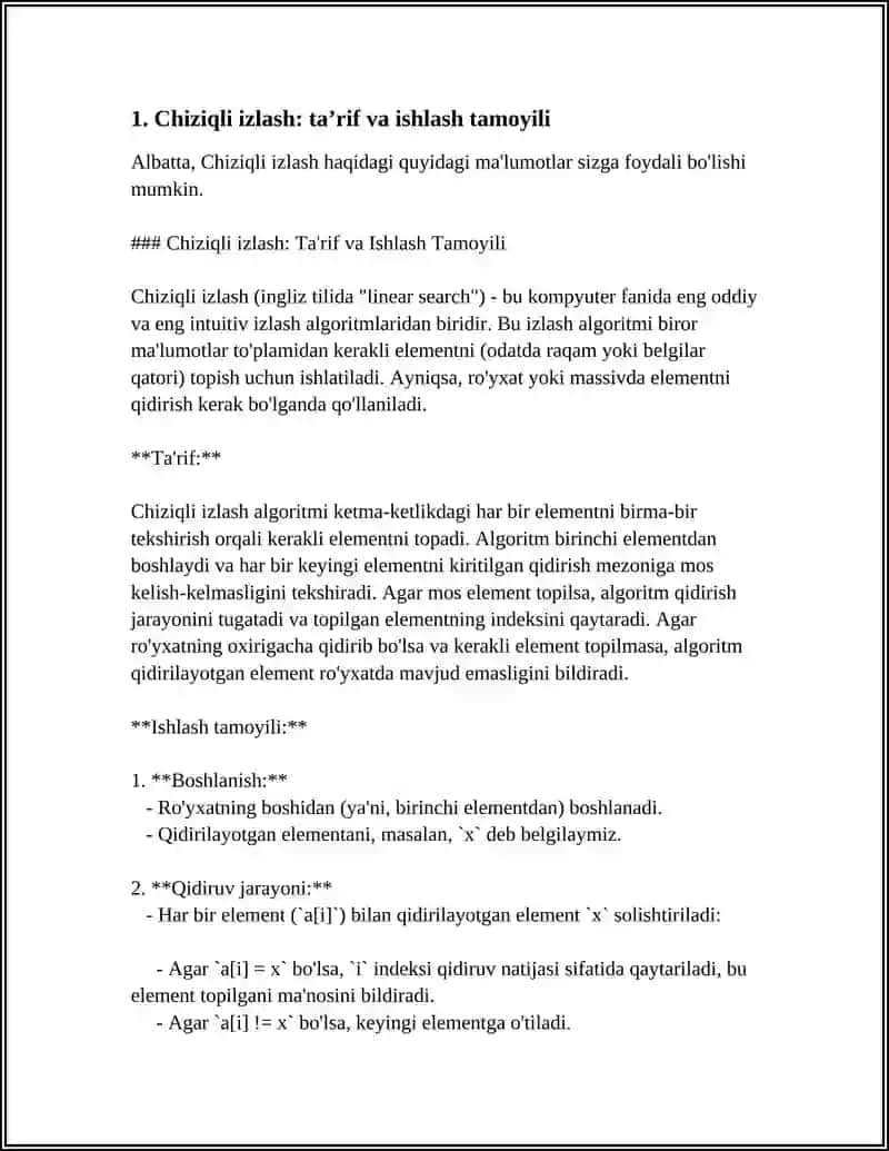 Chiziqli izlash: Ta'rif va Ishlash Tamoyili 4
