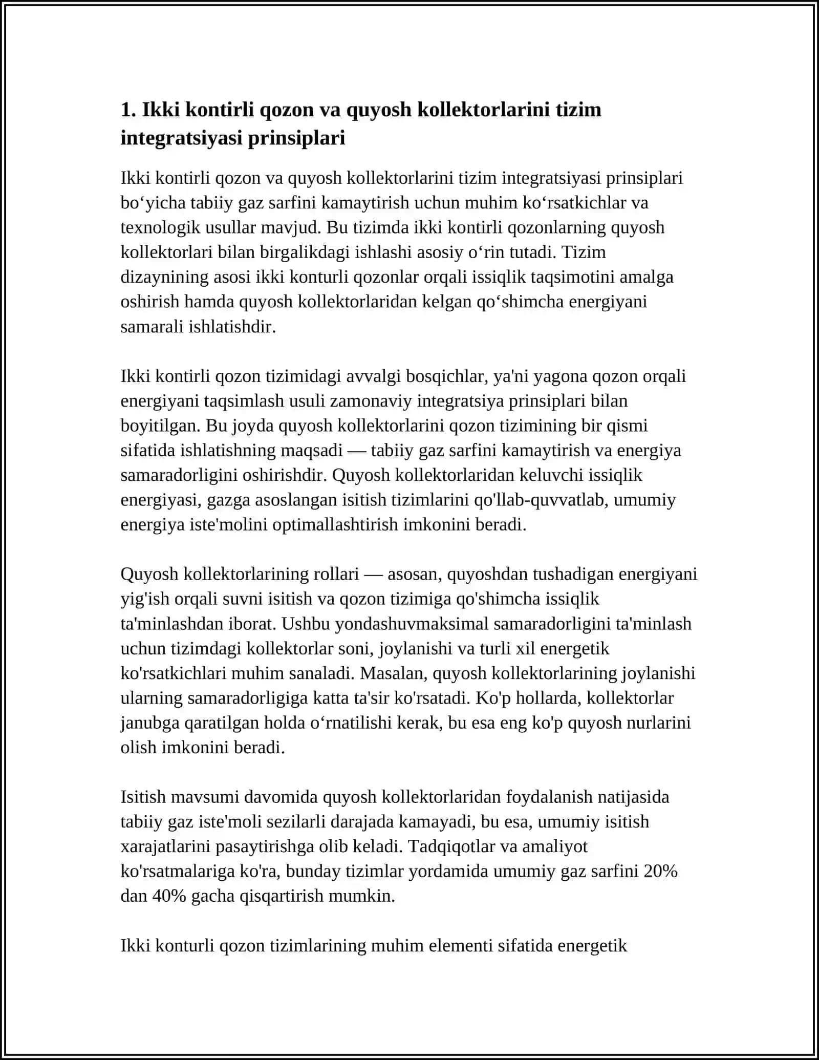 IKKI KONTIRLI QOZON QURILMALARNI QUYOSH GELIYOKALEKTIRLARI BILAN KOMPENATSIYALASH ORQALI TABIIY GAZ SARFINI KAMAYTIRISH 4