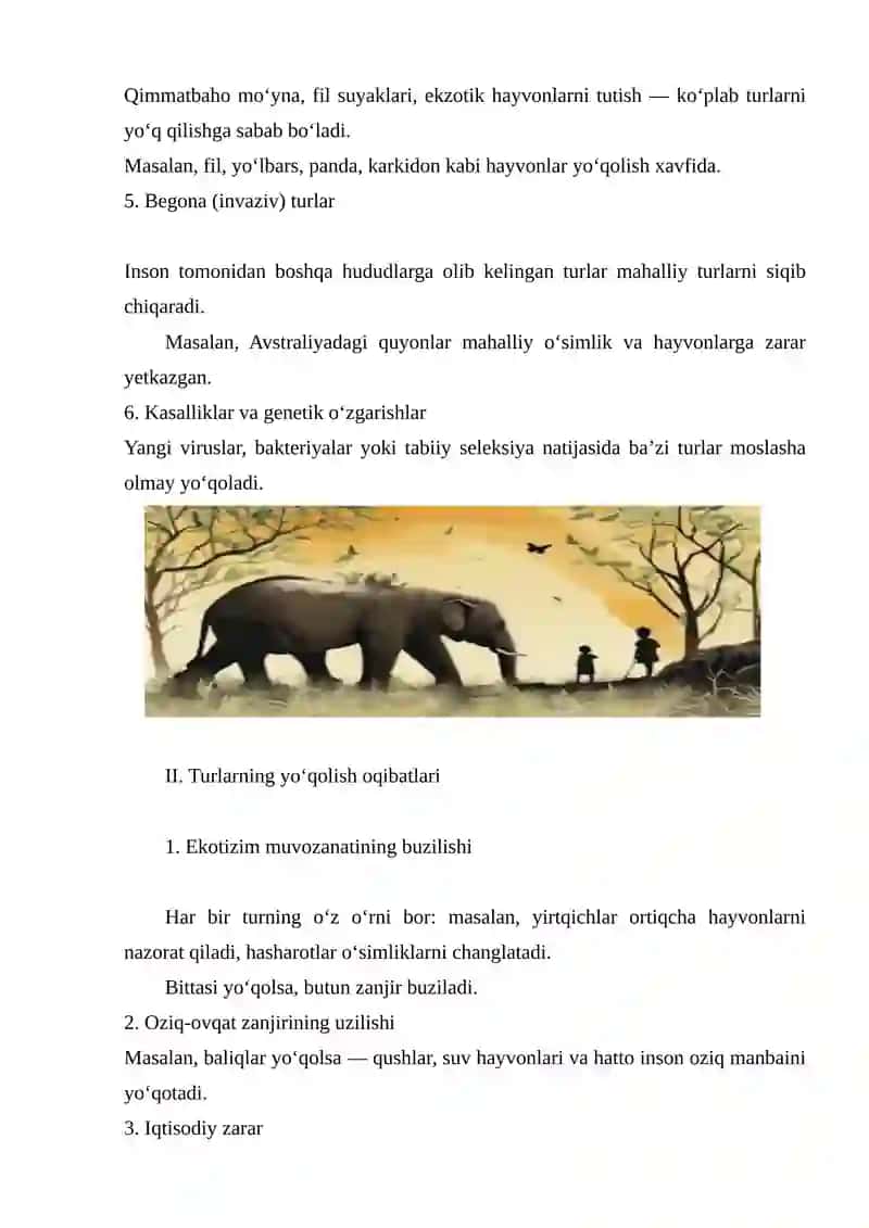 Turlar yo’qolishining sabablari va oqibatlari 4