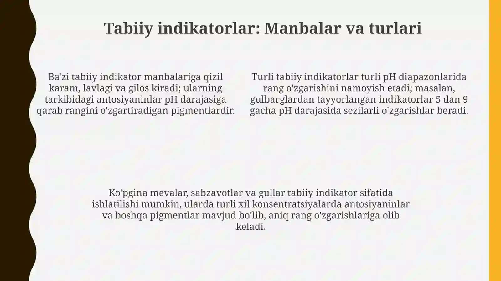 Tabiiy indikatorlar yordamida kislota va asoslarni aniqlash 4