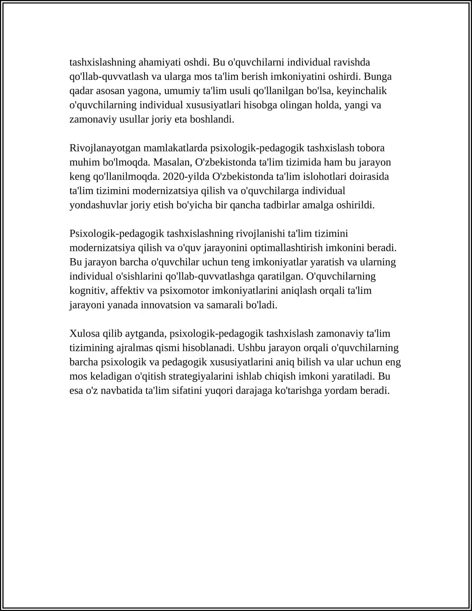 PSIXOLOGIK-PEDAGOGIK TASHHISLASHNI AMALGA OSHIRISHGA QO'YILADIGAN TALABLAR 4