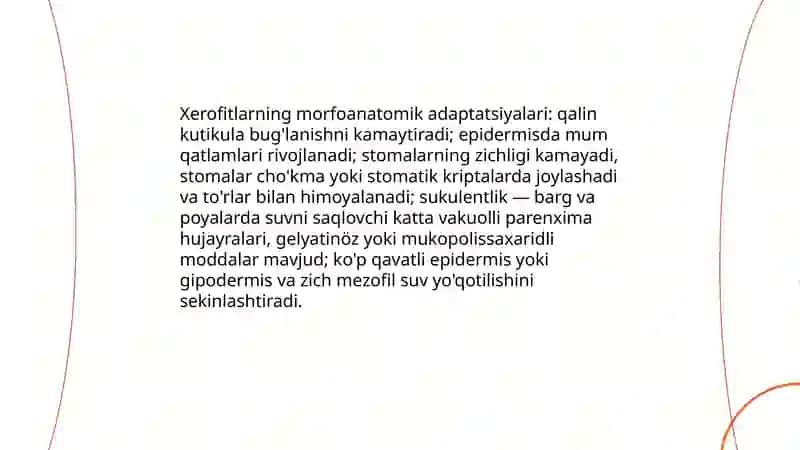 Turli ekologik guruhlarga mansub o'simliklarning morfoanatomik tuzilishi 4