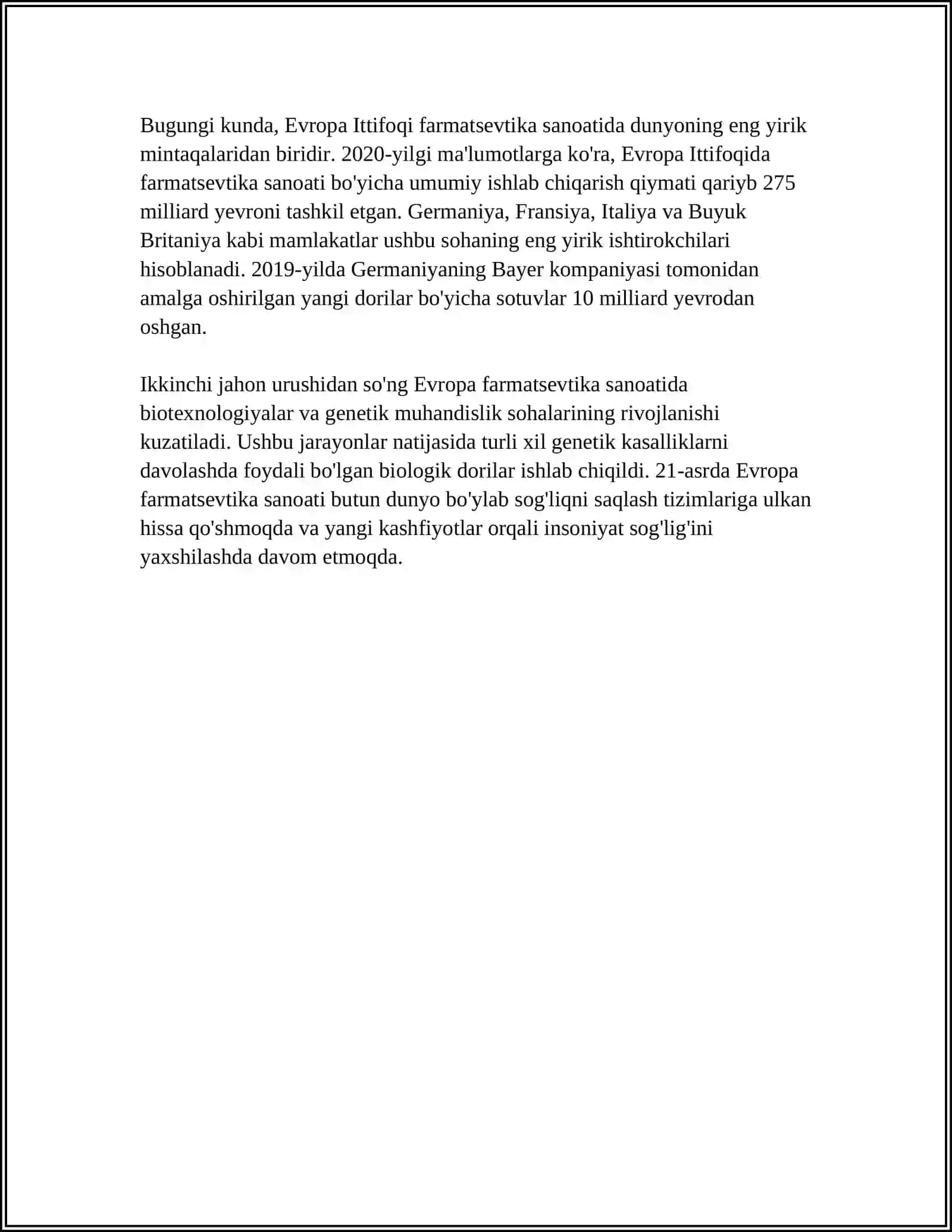 YEVROPA MAMLAKATLARIDA FARMASEVTIKA RIVOJLANISHI 4