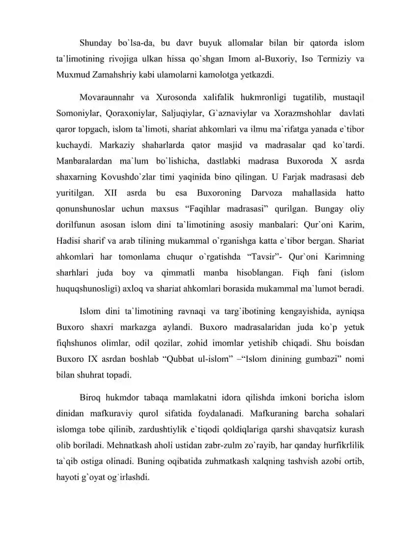 IX – XII  asrlarda O`rta Osiyoda madaniy hayot 4
