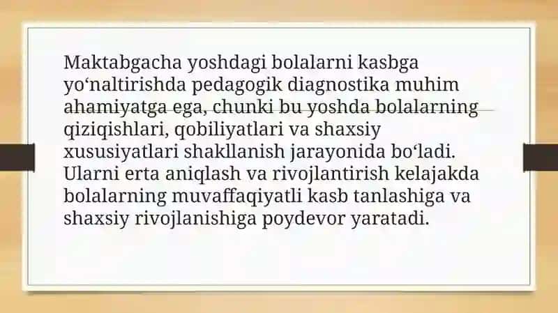 Maktabgacha yoshdagi bolalarni kasbgayoʻnaltirishdapedagogikdiagnostika 4