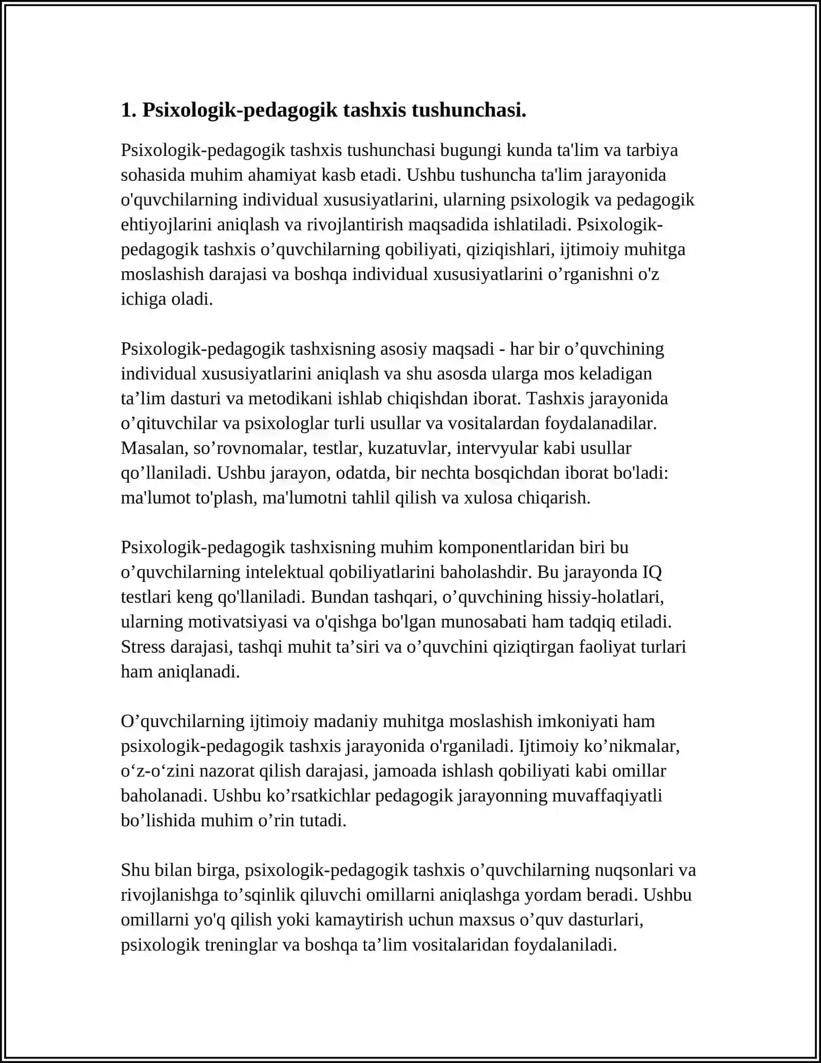 PSIXOLOGIK -PEDAGOGIK TASHXISLASHNI AMALGA OSHIRISHGA QOʻYILADIGAN TALABLAR 4