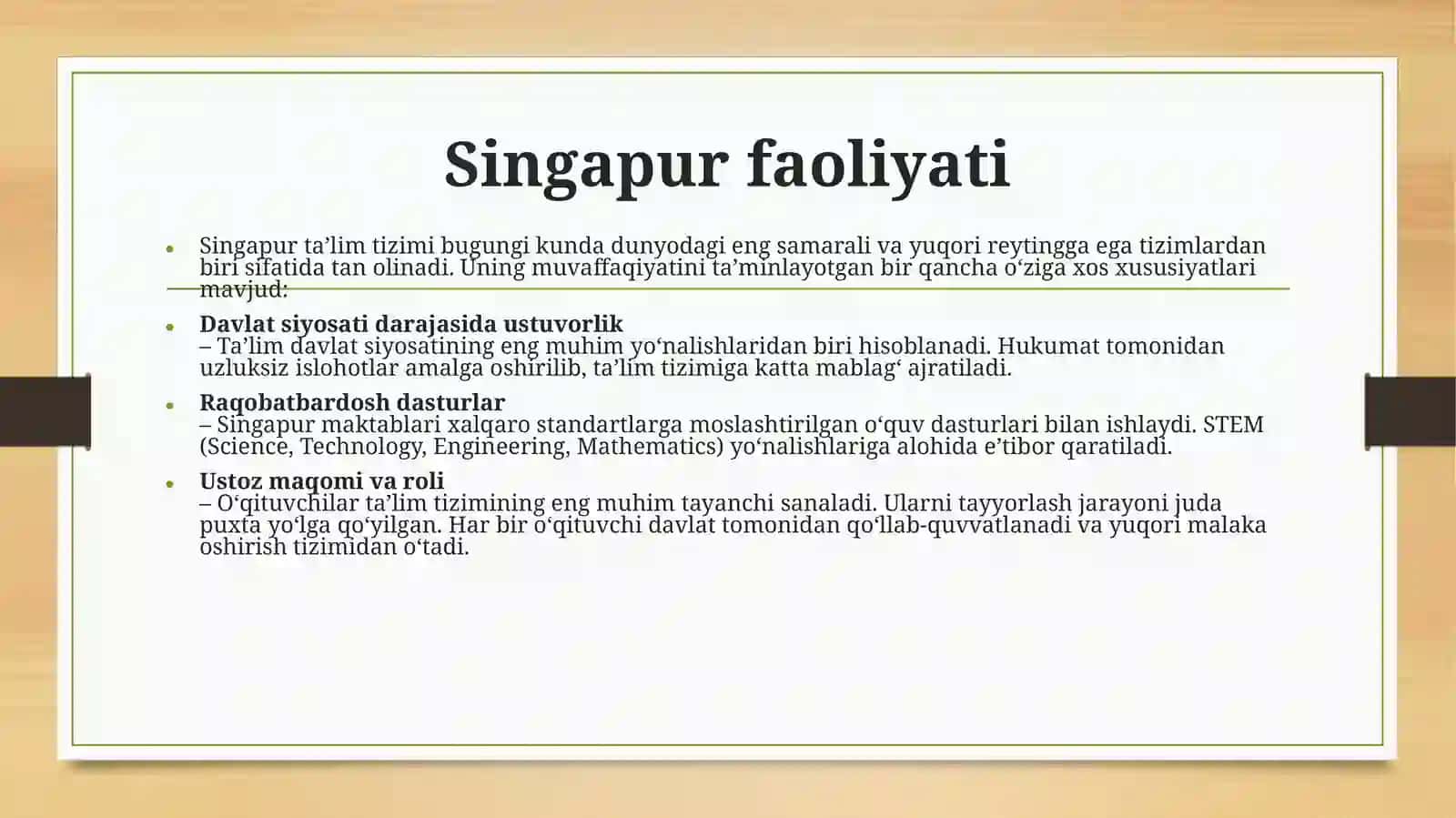 SINGAPUR TA'LIM TIZIMING O'ZIGA HOS XUSUSIYATLARI 4
