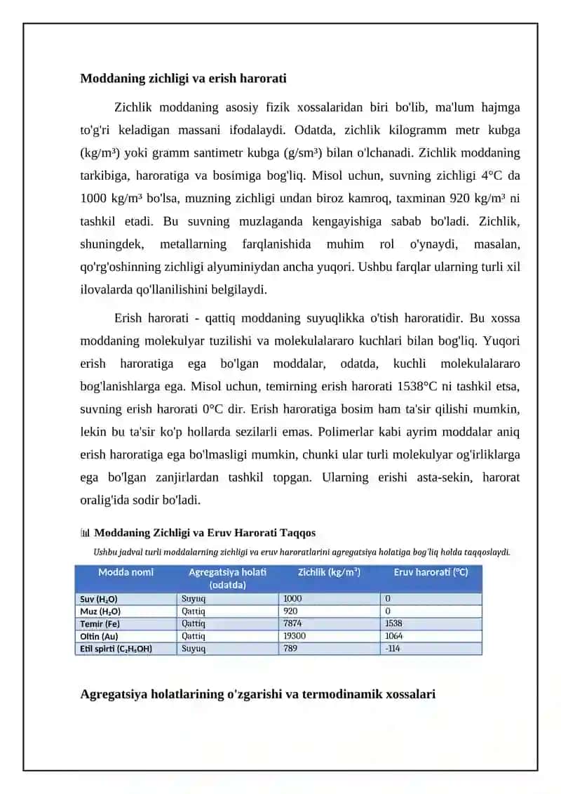 Moddaning fizik xossalari va agregatsiya holatlari 4