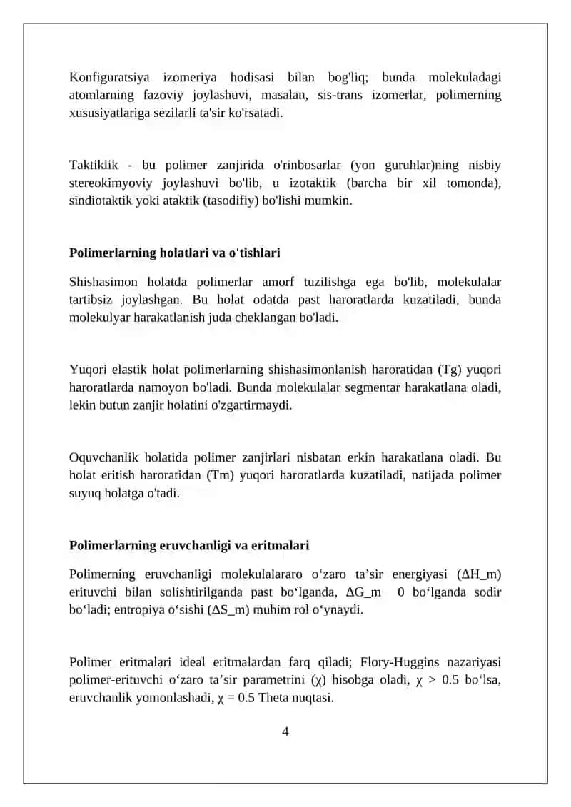 Yuqori molekulyar birikmalar haqida asosiy tushunchalar. Kompozit materiallarining nazariy asoslari 4