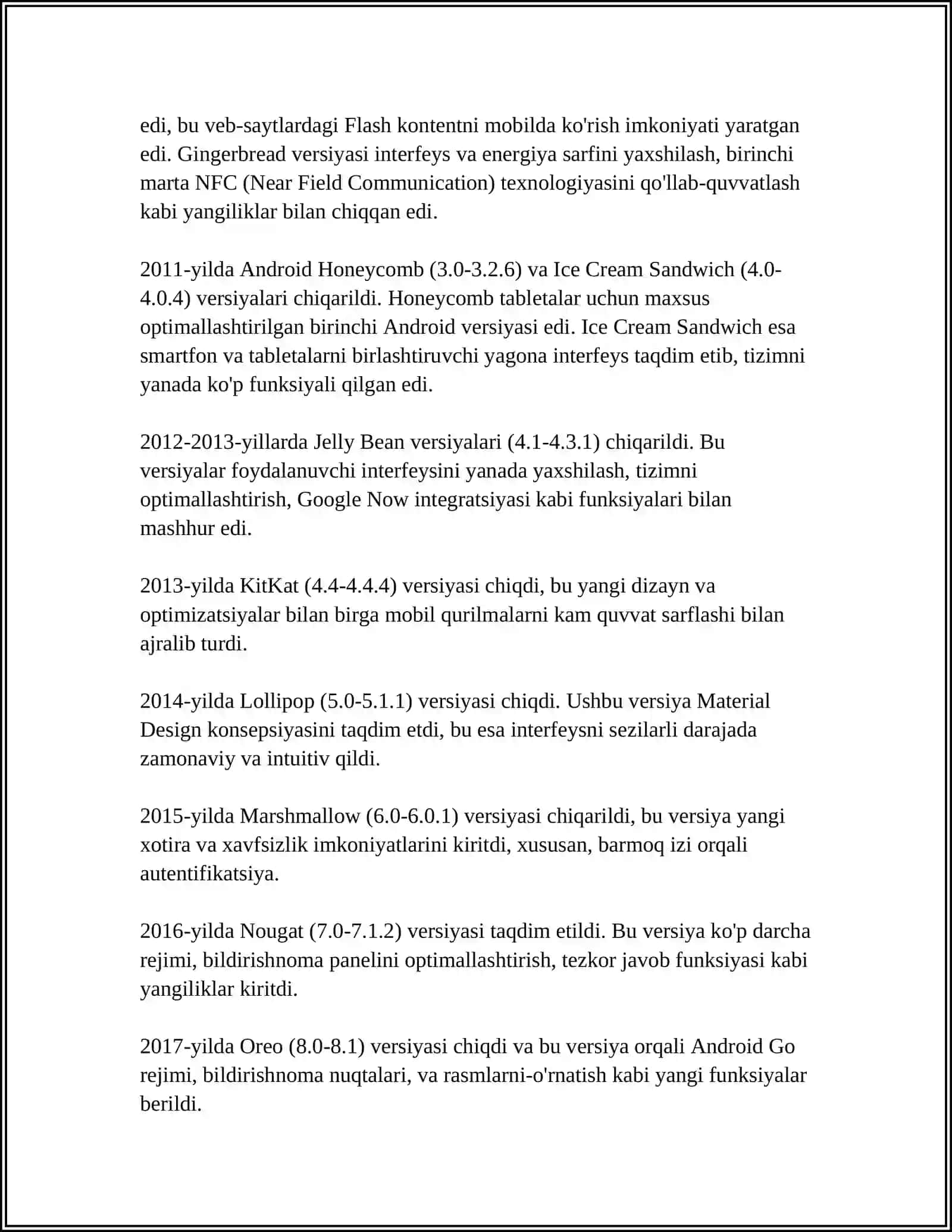 ANDROID OPERATSION TIZIMI IMKONIYATLARI 4