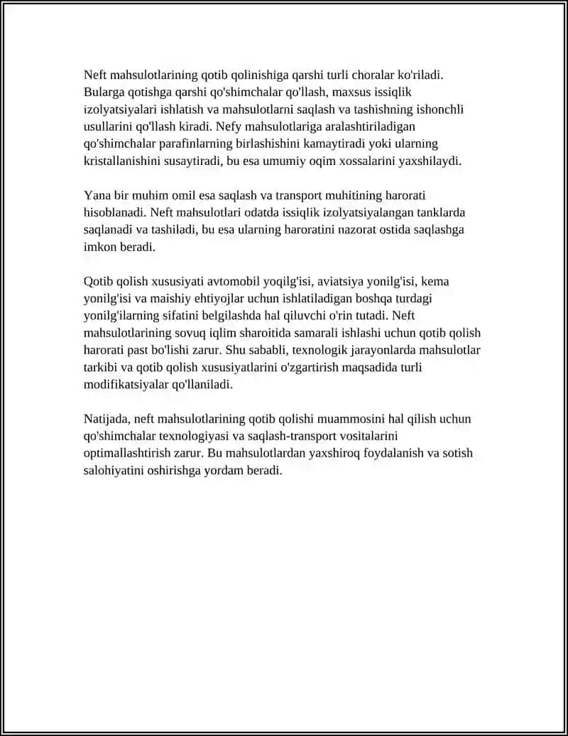 NEFT MAHSULOTLARIGA QUYILADIGAN TALABLAR MAHSULOT QOTIB QOLISH SABABLARI MAVZUSIDA 4