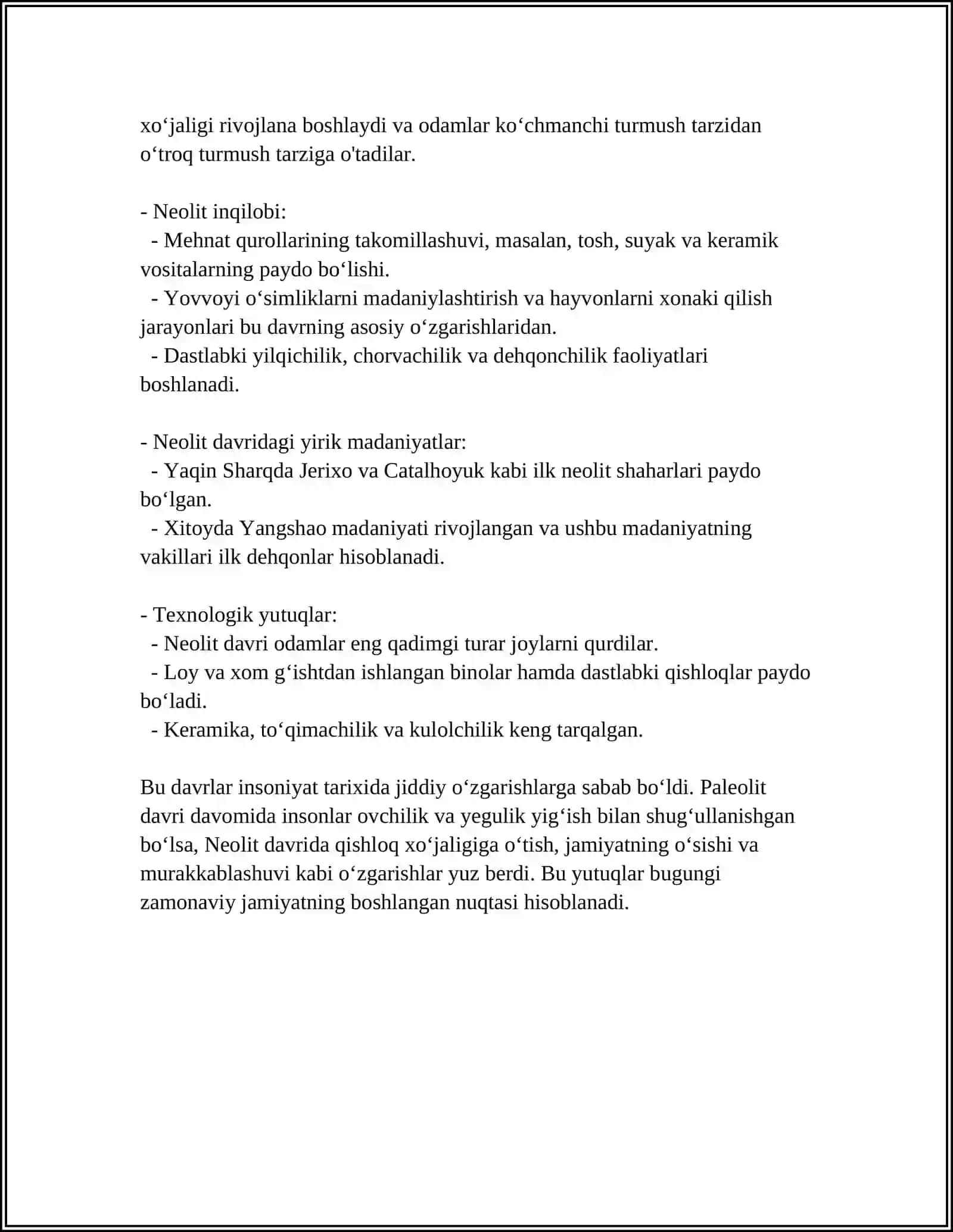 Qadimgi davr: Paleolit va Neolit madaniyatlari 4